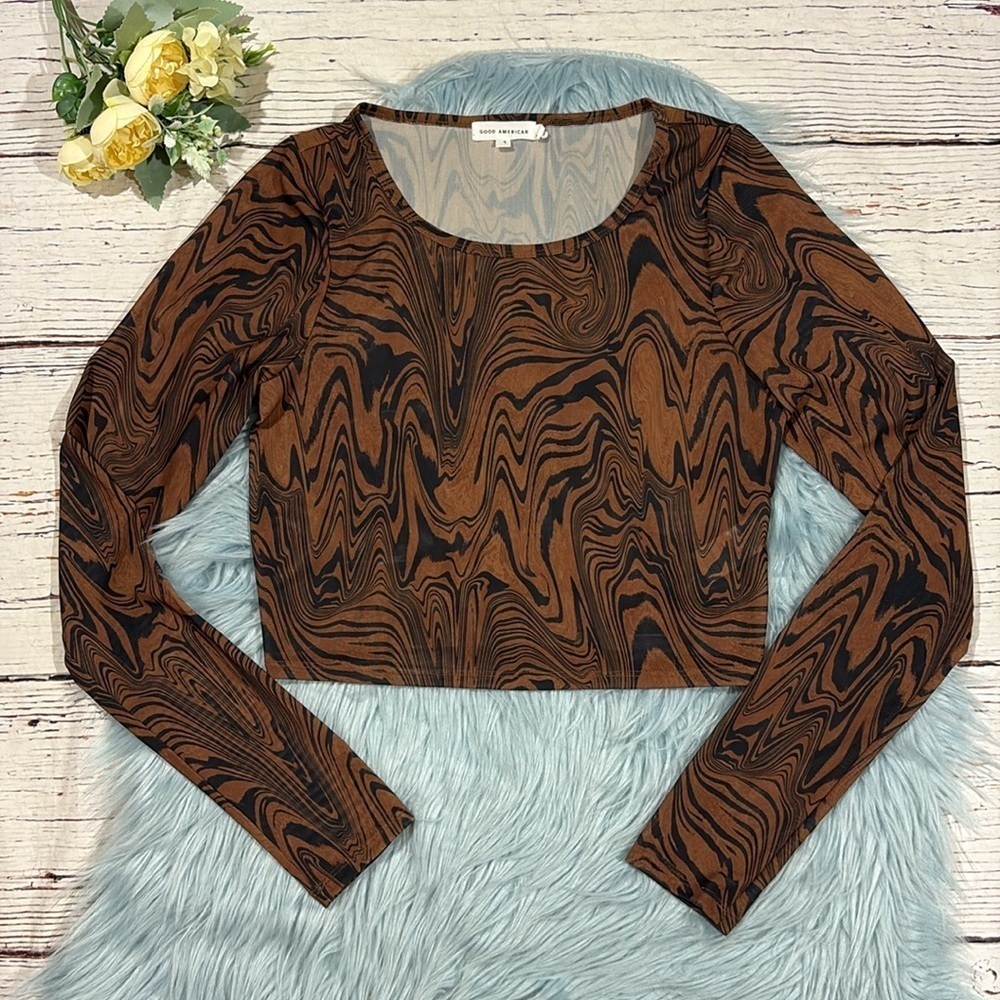 Good American Chai Swirl Mesh Crop Top Swim Cover View 2